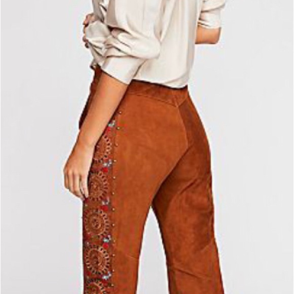 Free People Suede/Crochet Beautiful Daze Flare pants. Size 10 NO FLAWS RARE - Picture 2 of 13